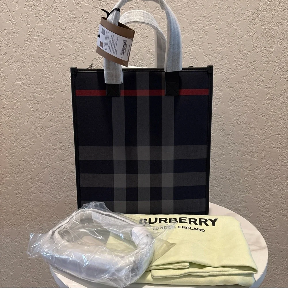 NWT Burberry Small Tote in the Navy/Grey IP Check with Dustbag